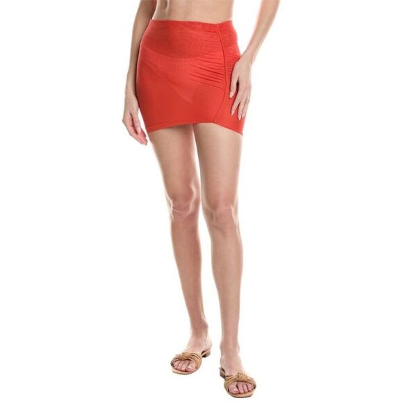 Vixx Swim Lynn Ruched Mini Cover-Up Swim Skirt Solid Orange Paula Hermanny - Picture 1 of 10